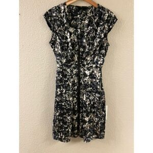 H&M Womens Zip Up Abstract Pattern Black Navy White Gray Dress‎ Size 6